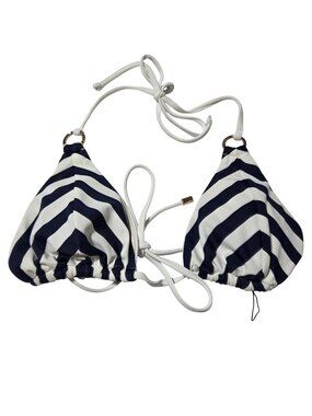 Relleciga Bikini Top Size Medium Striped Navy White  Adjustable Ties Swimwear